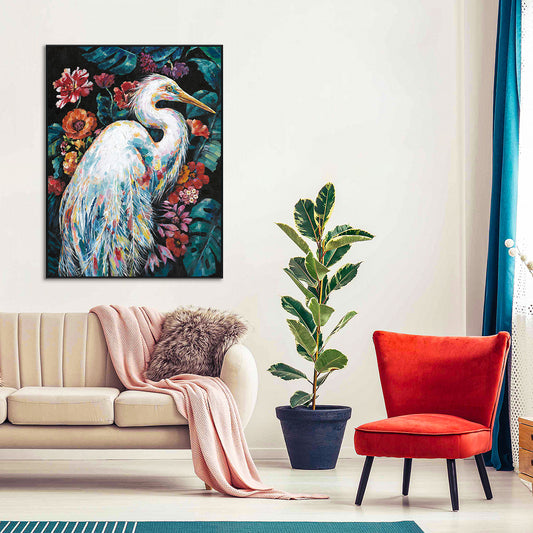 Tropical Elegance White Heron Painting #K5182