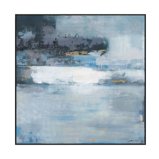 Mist Harbor Blue Abstract Painting #M6977