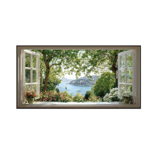 Window Escape–Serene Lake Landscape Painting