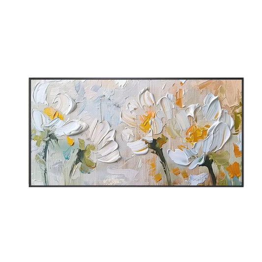 White Floral Textured Painting