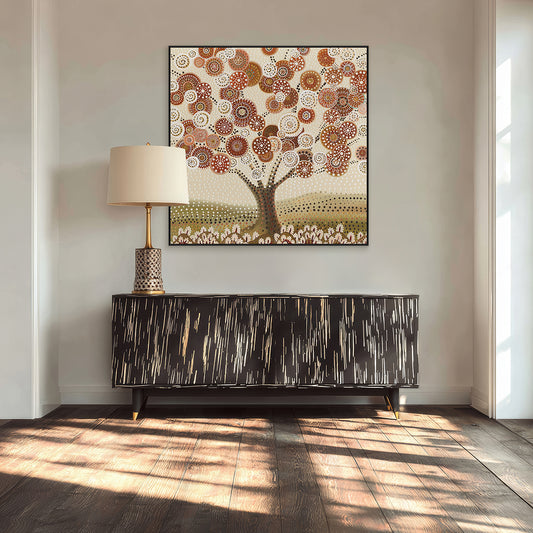 Golden Bloom Abstract Dotted Tree Painting #L2597