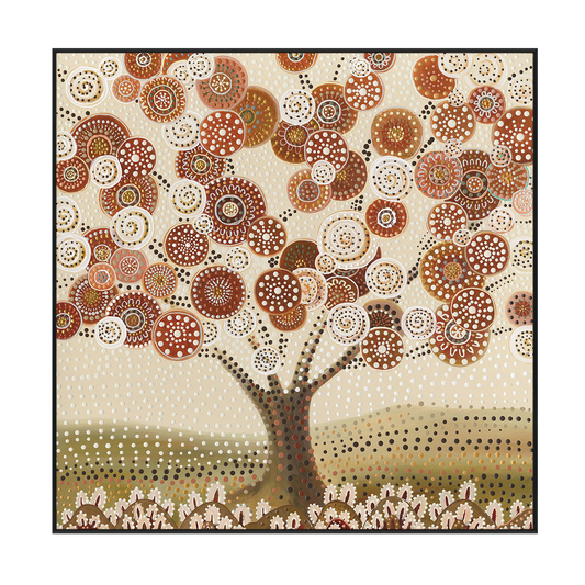 Golden Bloom Abstract Dotted Tree Painting #L2597