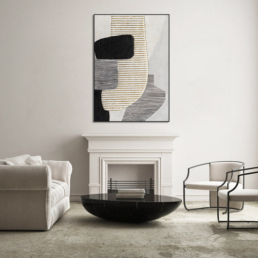 Striped Geometry Black White Gold Abstract #M2517