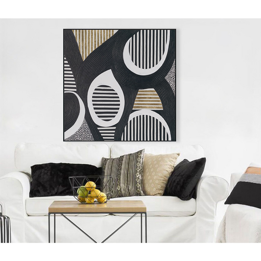 Rhythm Circles Black White Gold Abstract #M2627