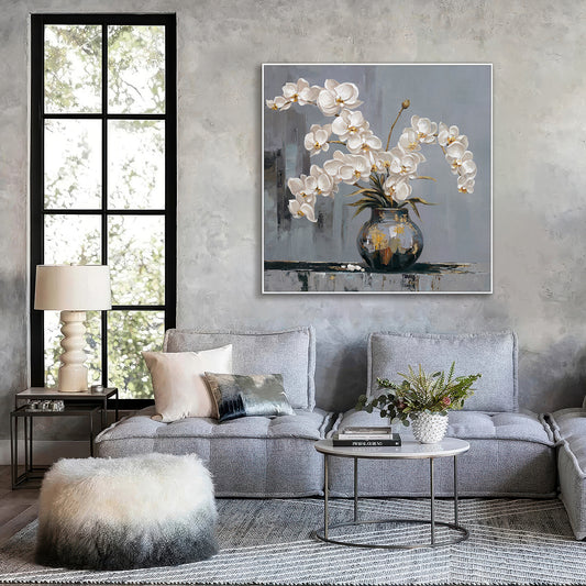 Orchid Elegance White Orchids on Grey Painting #M2723