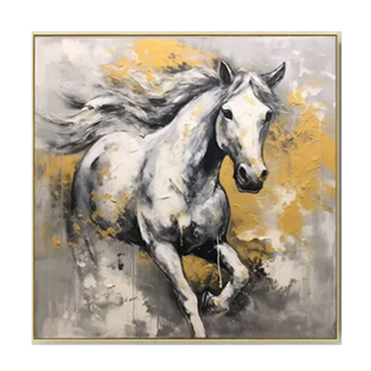 Golden Gallop White Horse Painting