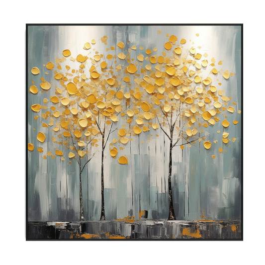 Golden Harmony Textured Tree Painting #PH-0115