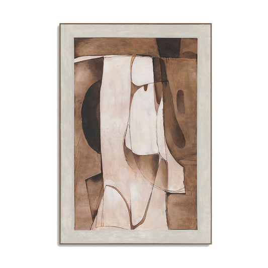 Brown White Curved Abstract Art #R1014