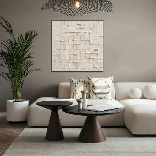 Whisper Grid White Textured Abstract Painting RGH-5