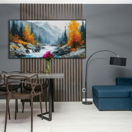 Golden Falls Textured Mountain Painting #RIK1 (244)