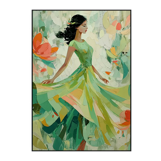 Emerald Grace Modern Woman in Green Abstract Painting #RIK1(256)
