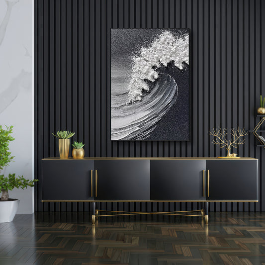 Frozen Wave  Black and White Textured Abstract Painting #RIS2