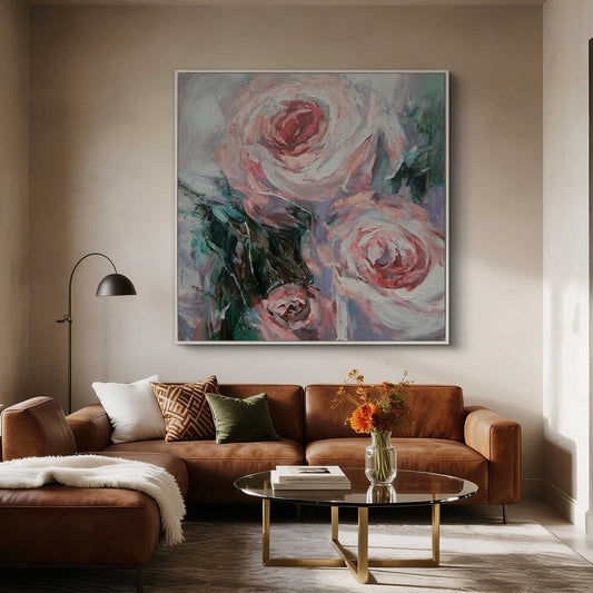 Blush Rose Impasto Floral Painting