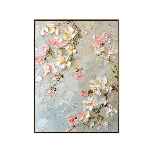 Blush Bloom Magnolia Impasto Floral Oil Painting