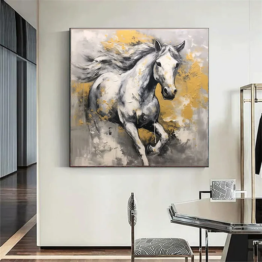 Golden Gallop White Horse Painting