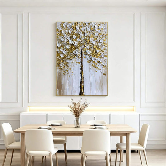 Lumiere White-Gold Tree Painting