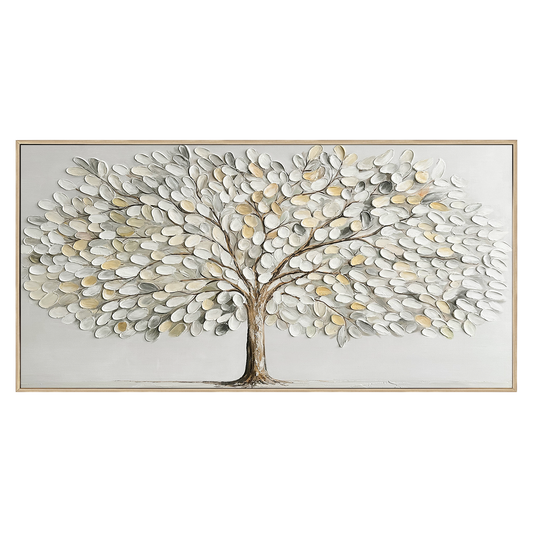 Serene Silver Leaf Tree Abstract Painting
