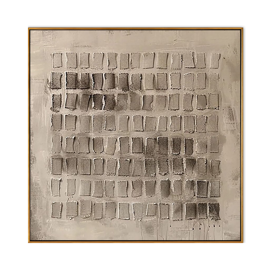 Neutral Grid Textured Abstract Canvas Art