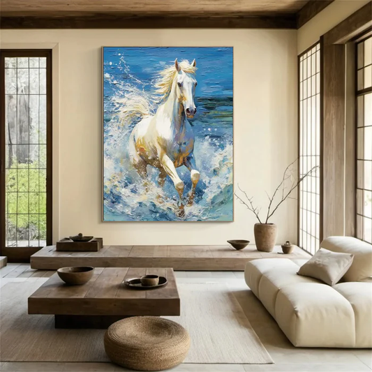 Ocean Charge White Horse Painting