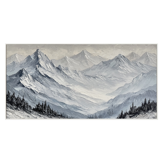 Silent Peaks Textured Mountain Painting