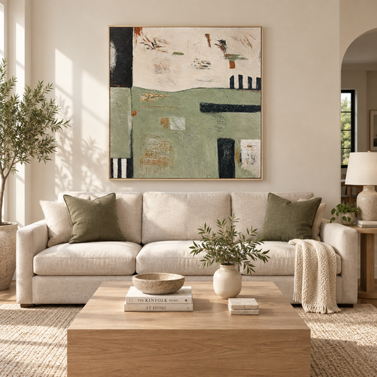 Muted Horizon Green Abstract Painting