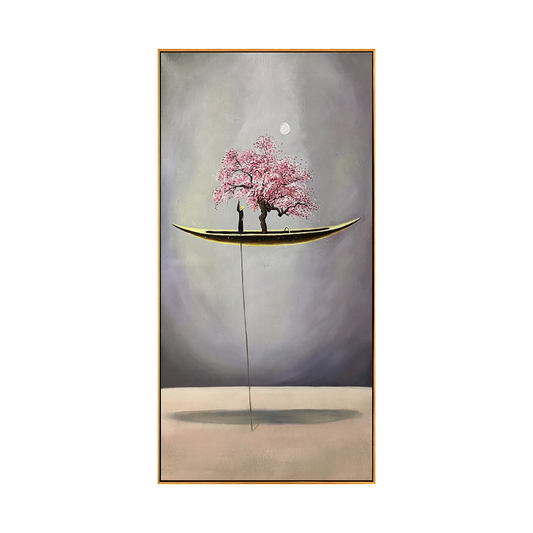 Moonlit Sakura Boat Surreal Canvas Art