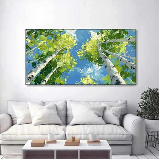 Looking Up Spring Birch Forest Abstract Painting