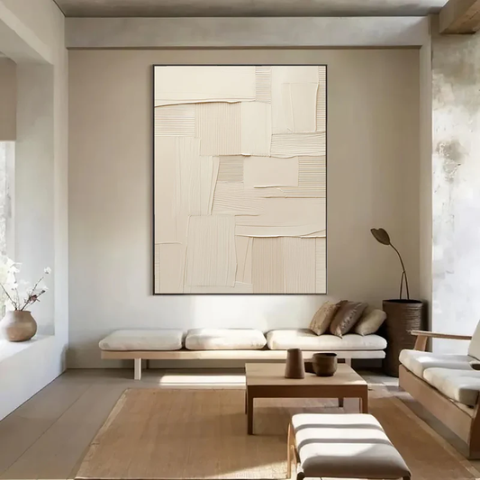 Ivory Stitched Texture Abstract Painting