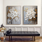Golden Bloom White Floral Textured Painting Set Set of 2