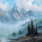 Blue Mist Mountain Landscape Painting