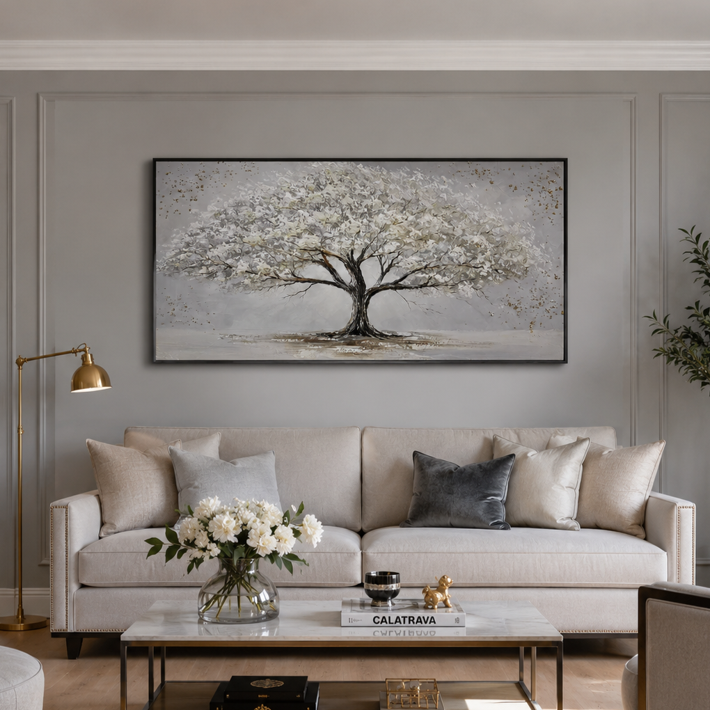 Silver Tree Textured Painting