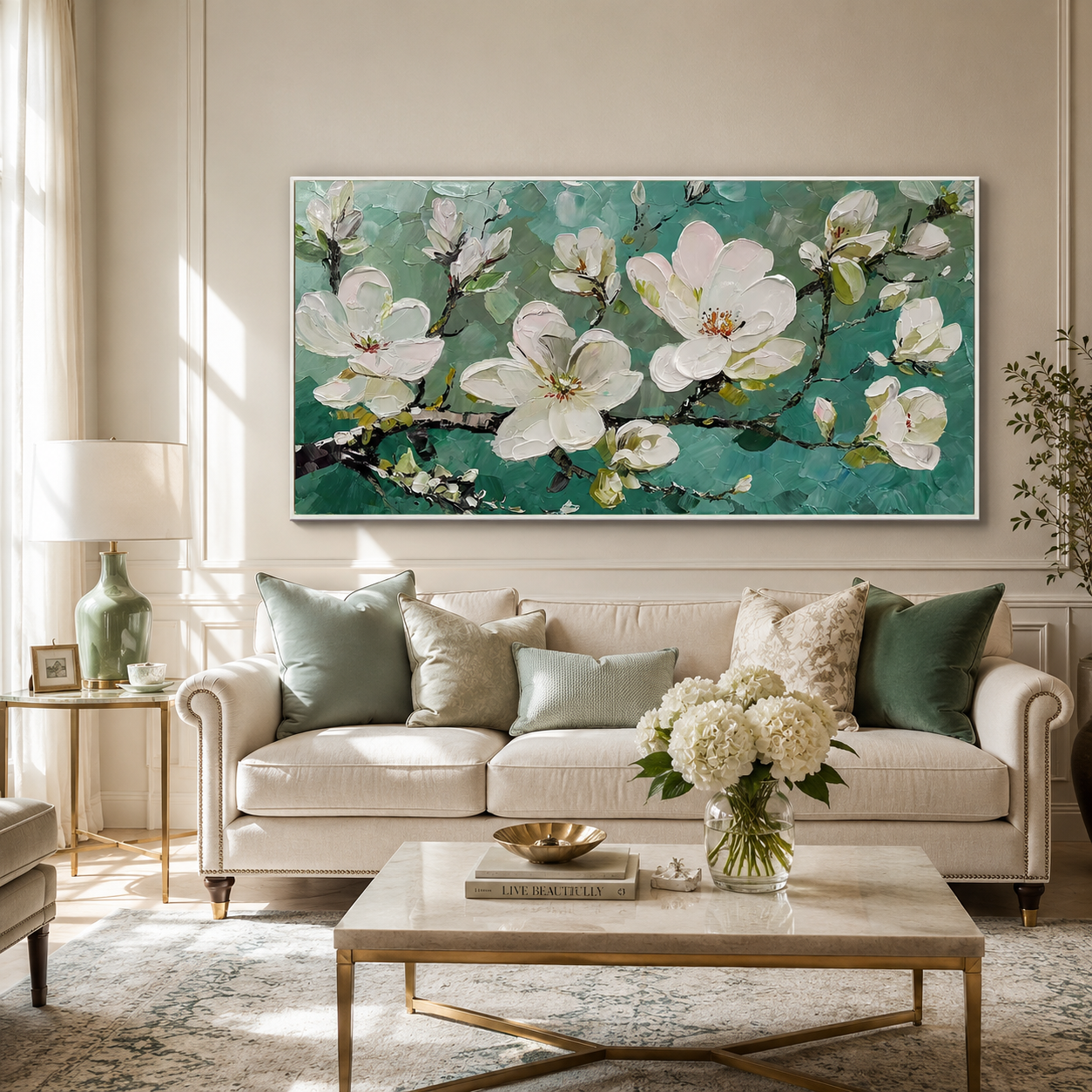 White Floral Textured Painting
