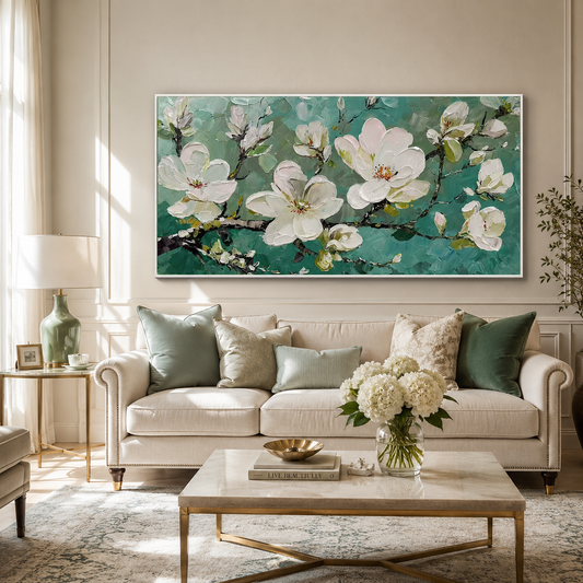 White Floral Textured Painting