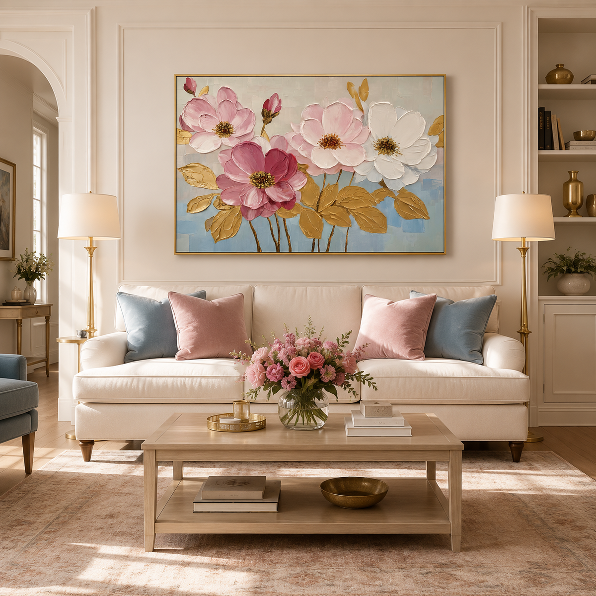 Blush Harmony Textured Floral Painting #RIH3