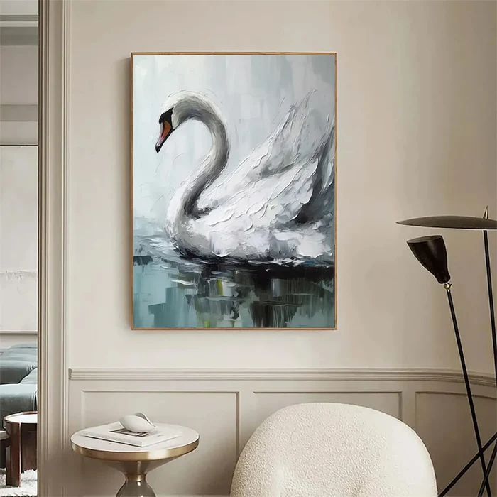 Serenity White Swan Painting