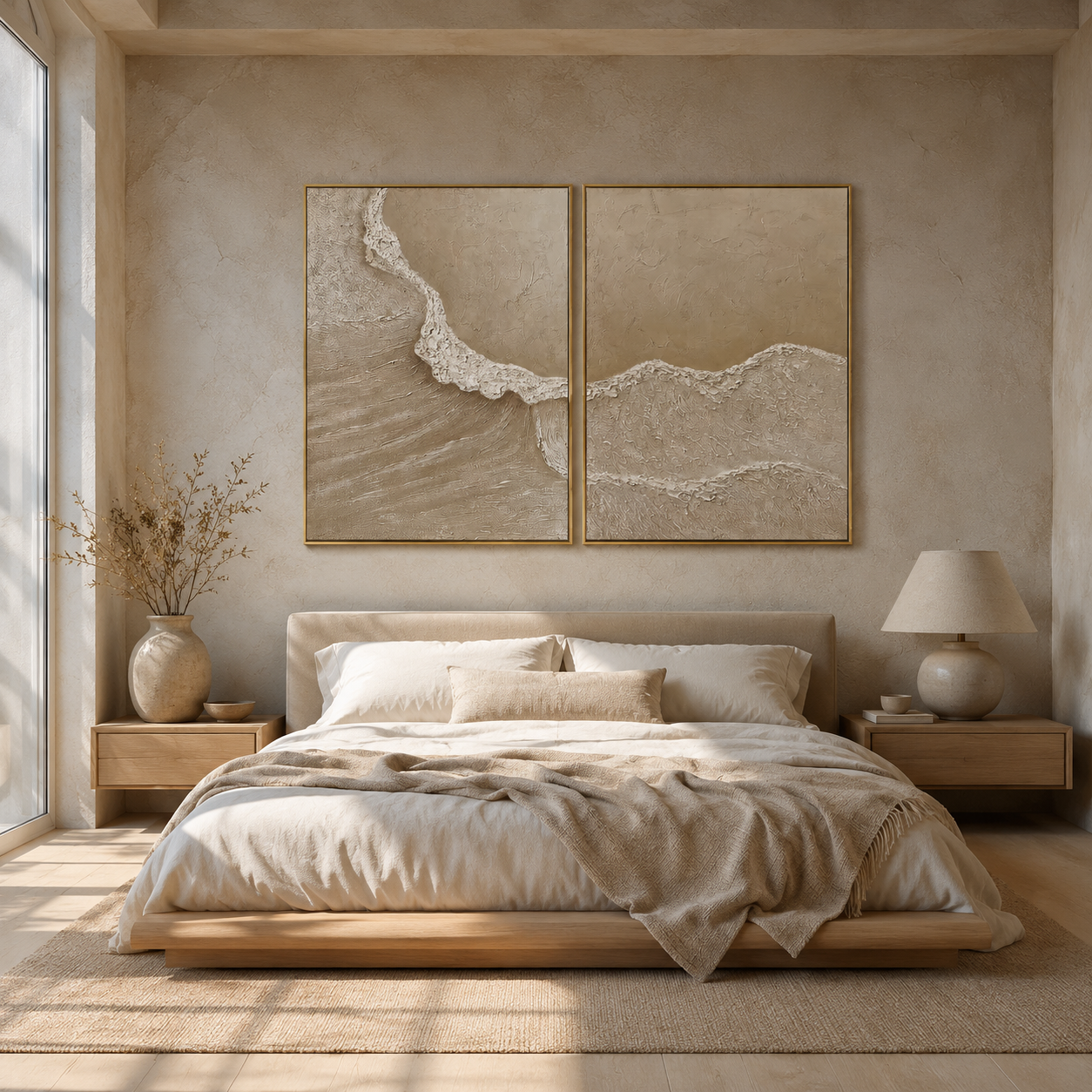 Earth Whisper Beige Textured Abstract Painting Set Set of 2