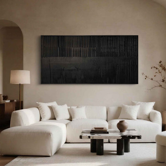 Deep Black Two-Tier Textured Canvas Art