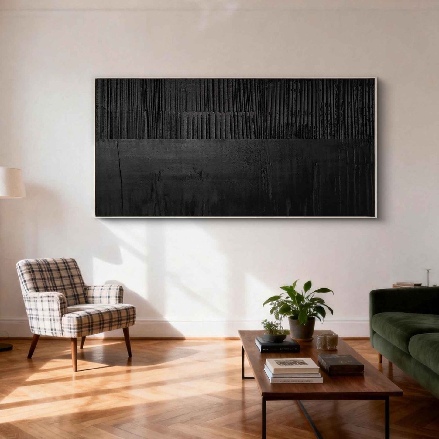 Deep Black Two-Tier Textured Canvas Art
