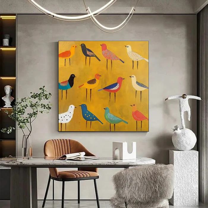 Joyful Birds Colorful Abstract Painting