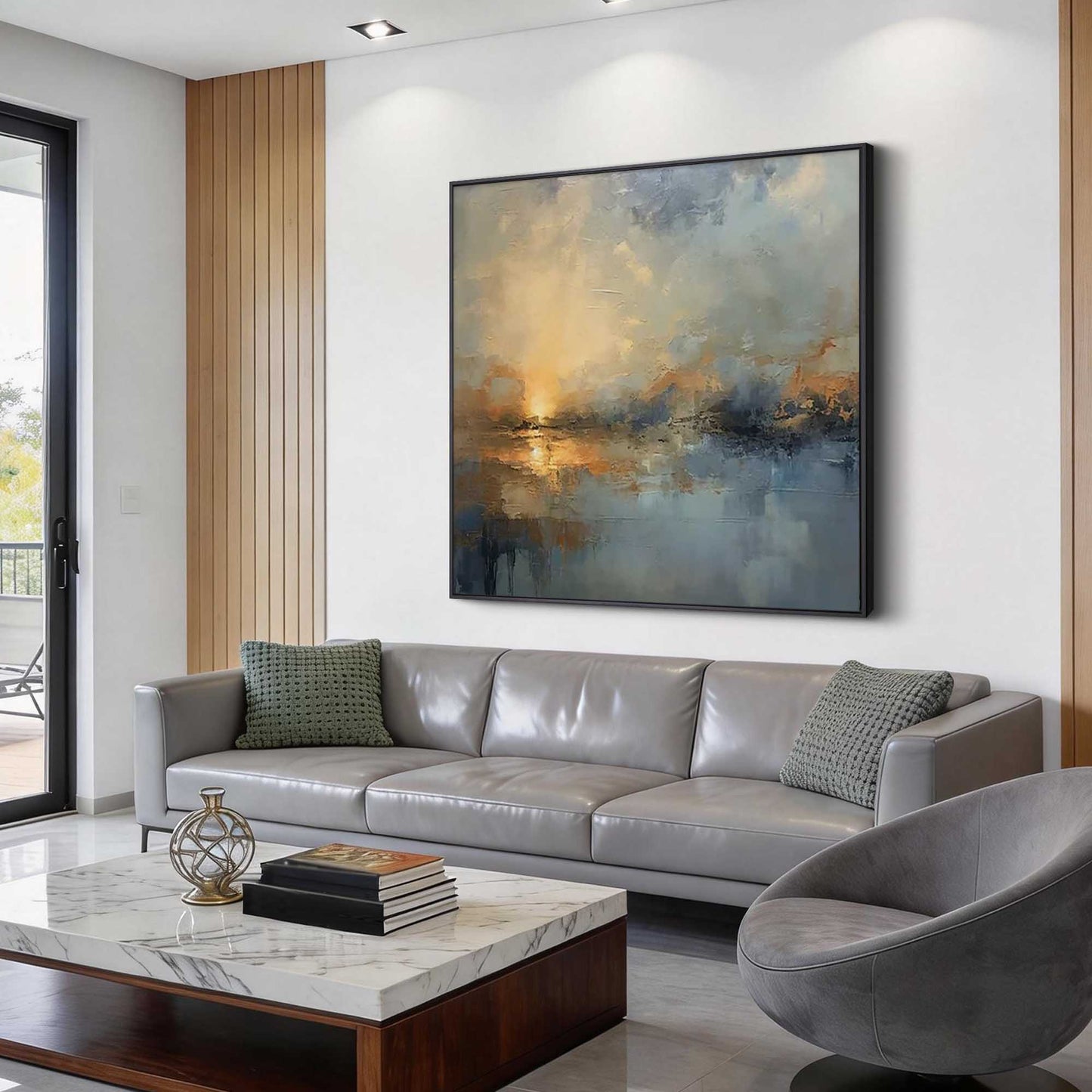 Golden Dusk Reflections Abstract Painting