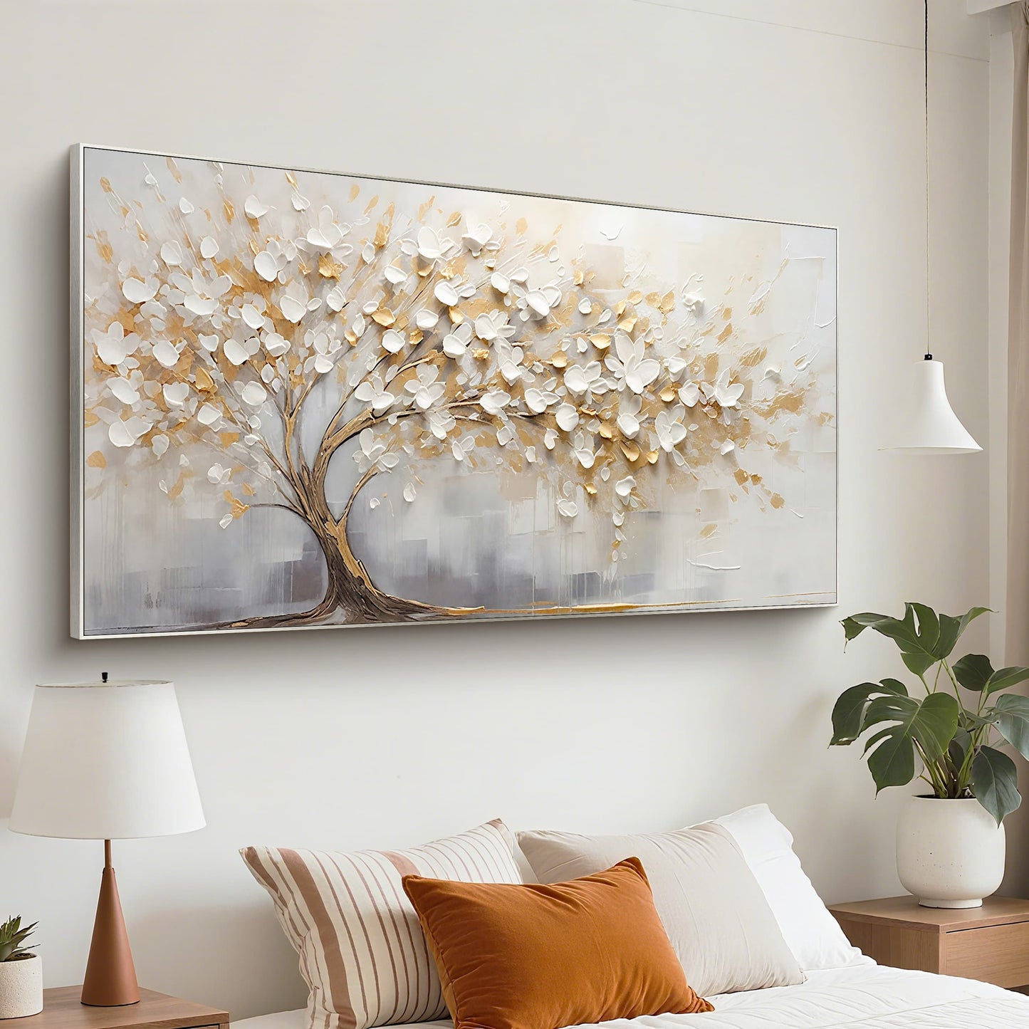 Golden Blossom Tree Impasto Canvas Art