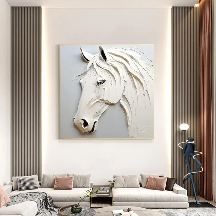 Majestic White Horse Textured Painting