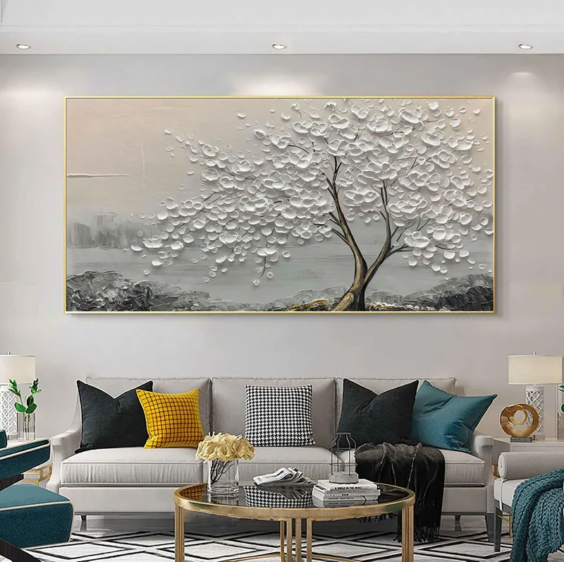 Whispering White Blossom Textured Painting