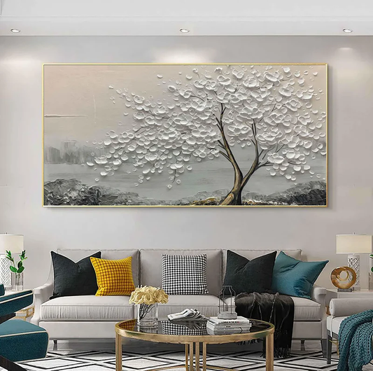 Whispering White Blossom Textured Painting