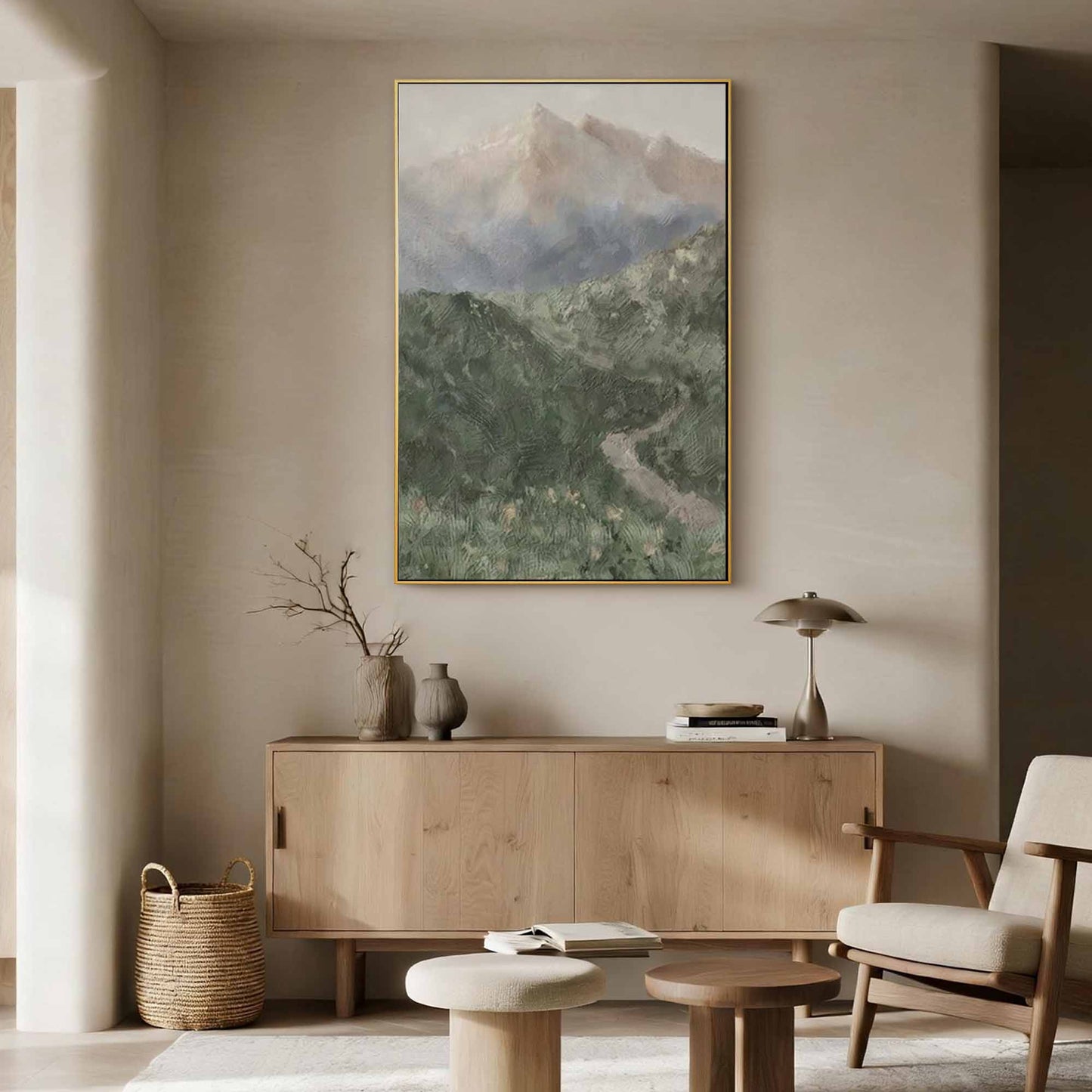 Misty Peaks Valley Impasto Landscape Painting