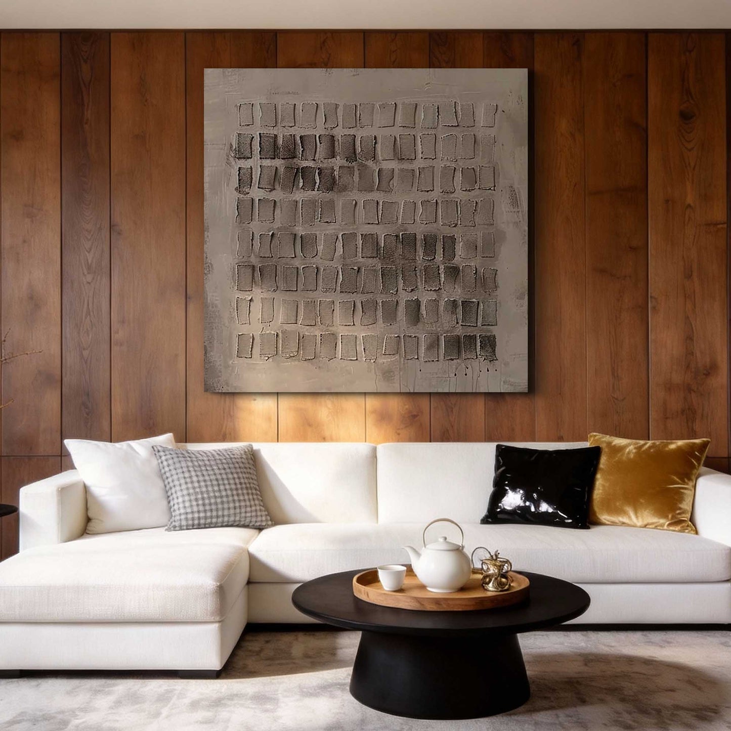 Neutral Grid Textured Abstract Canvas Art