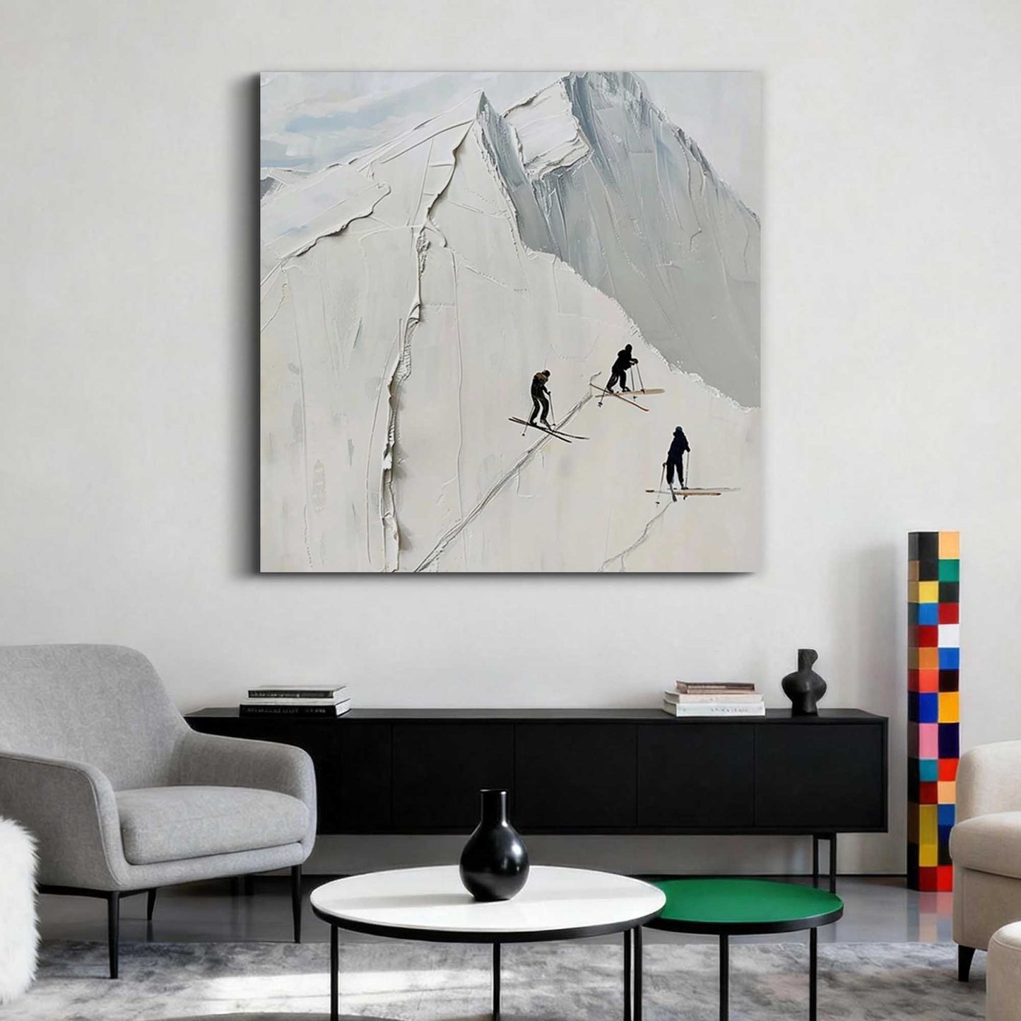 Alpine Skiers Textured Painting