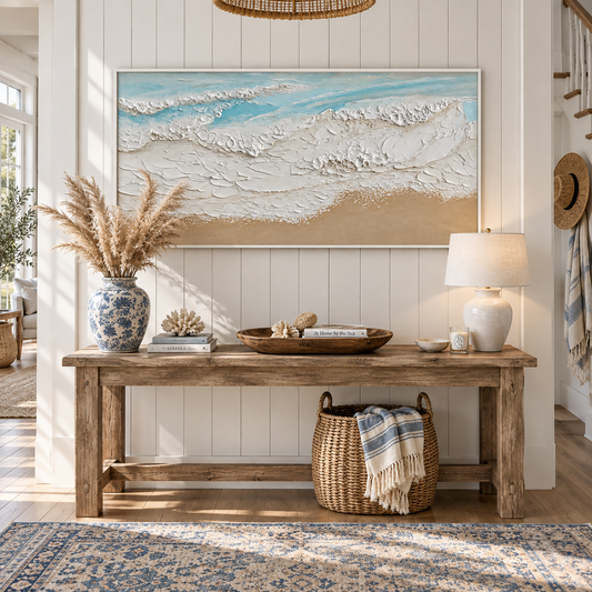 Cream Tide Textured Seascape Painting