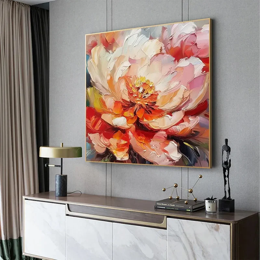 Orange Peony Textured Painting
