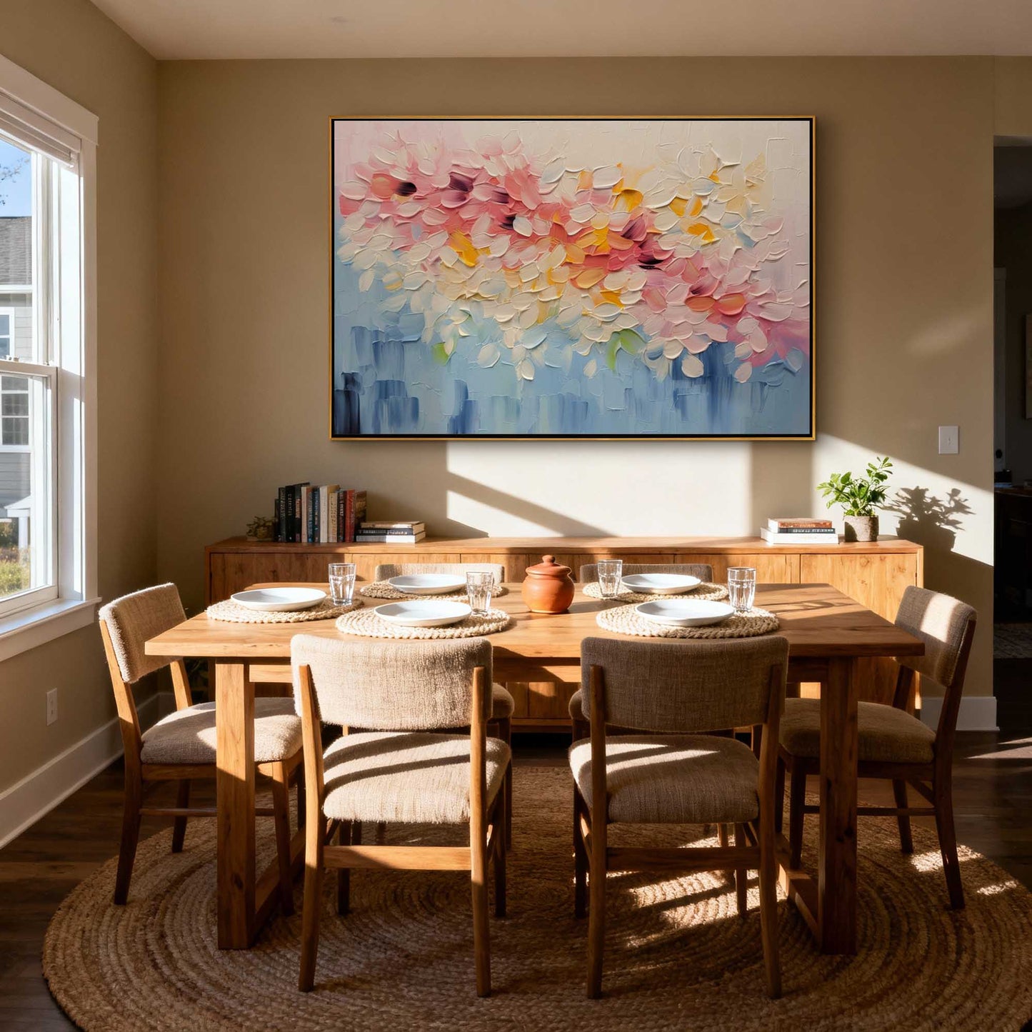 Sunset Bloom Impasto Flower Canvas Art